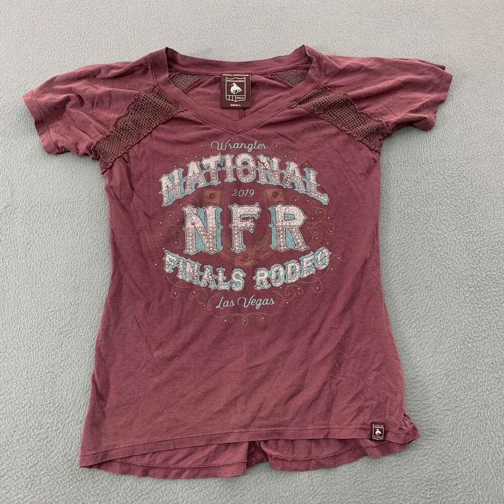 PRORODEO Shirt Womens Small Pink 2019 NFR Finals Rodeo Las Vegas Crochet Tee